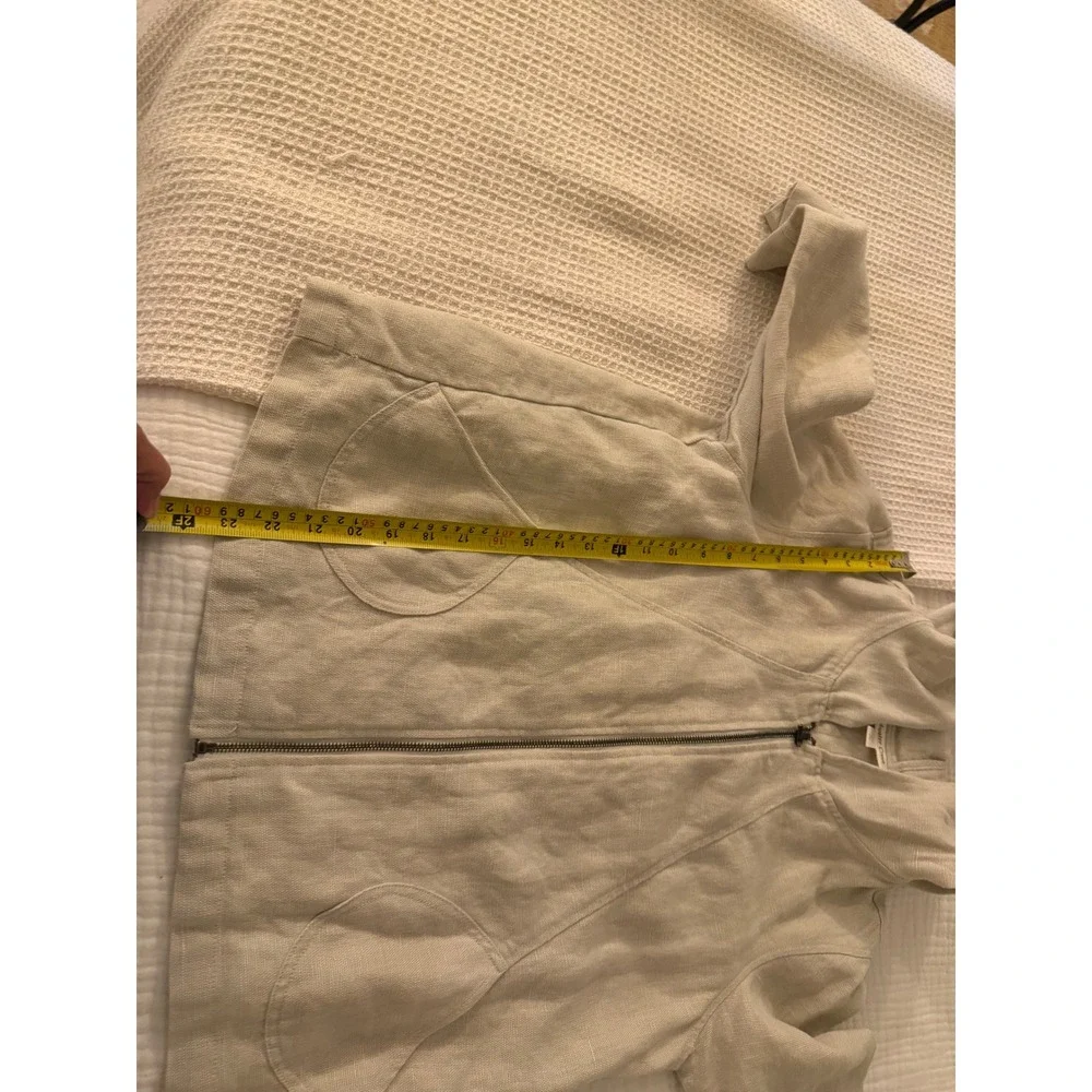 Coldwater Creek Beige 100% Linen Full Zip Hooded Jacket 3/4 Sleeve Small Travel